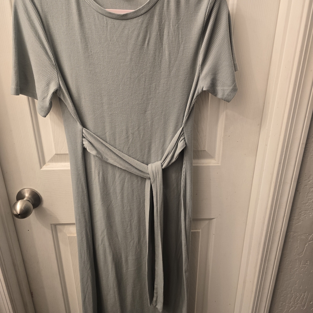 SHEIN Light Blue Midi Dress with Tie Waist